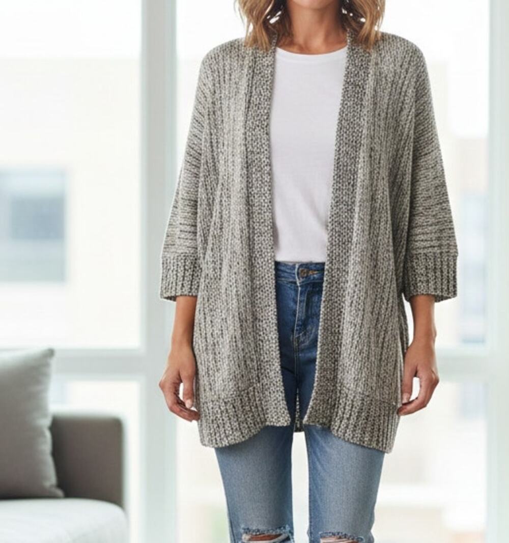 GAP XS Open Front 1/2 Dolman Sleeve Gray Black Cardigan Sweater